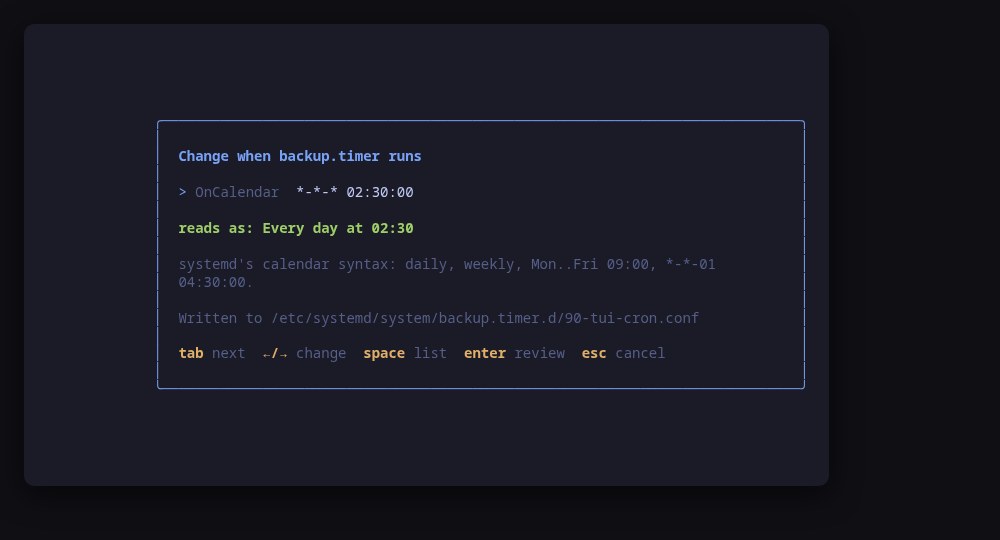 The schedule editor, reading the expression back in English as it is typed