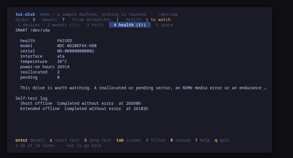 Drive health: the self-assessment, temperature, hours and the counters that predict a failure