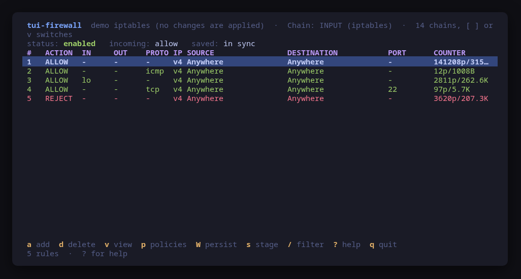 A cloud image's INPUT chain under iptables: the catch-all REJECT last, and whether the running rules match the saved ones