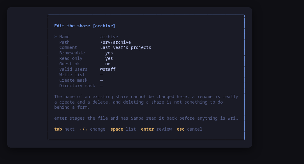 The share editor, warning about the combination that turns a file server into a drop box as it becomes true