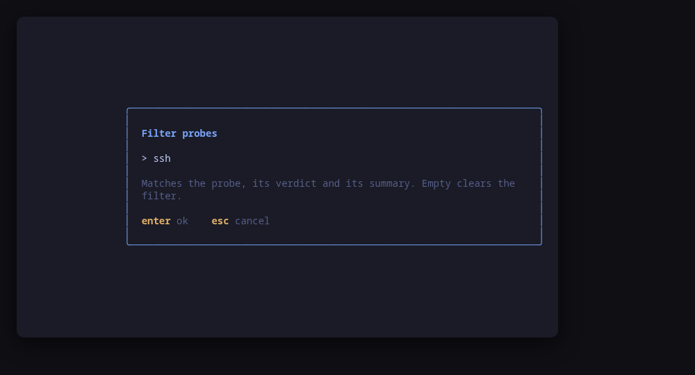 Filtering the probes by name, verdict or summary