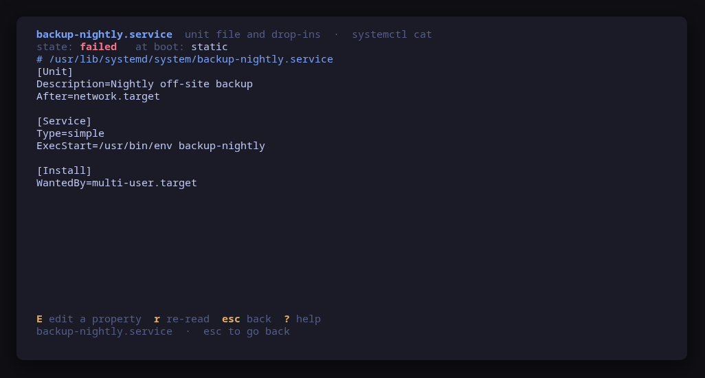 The unit file and its drop-ins, each named by its path
