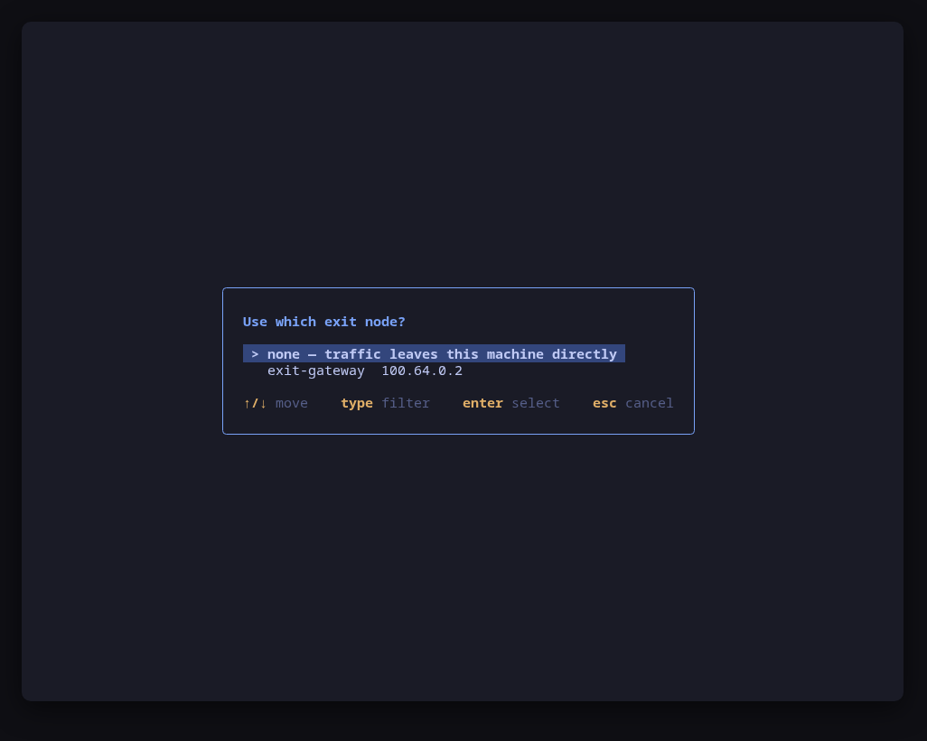 Picking an exit node from the peers that offer one
