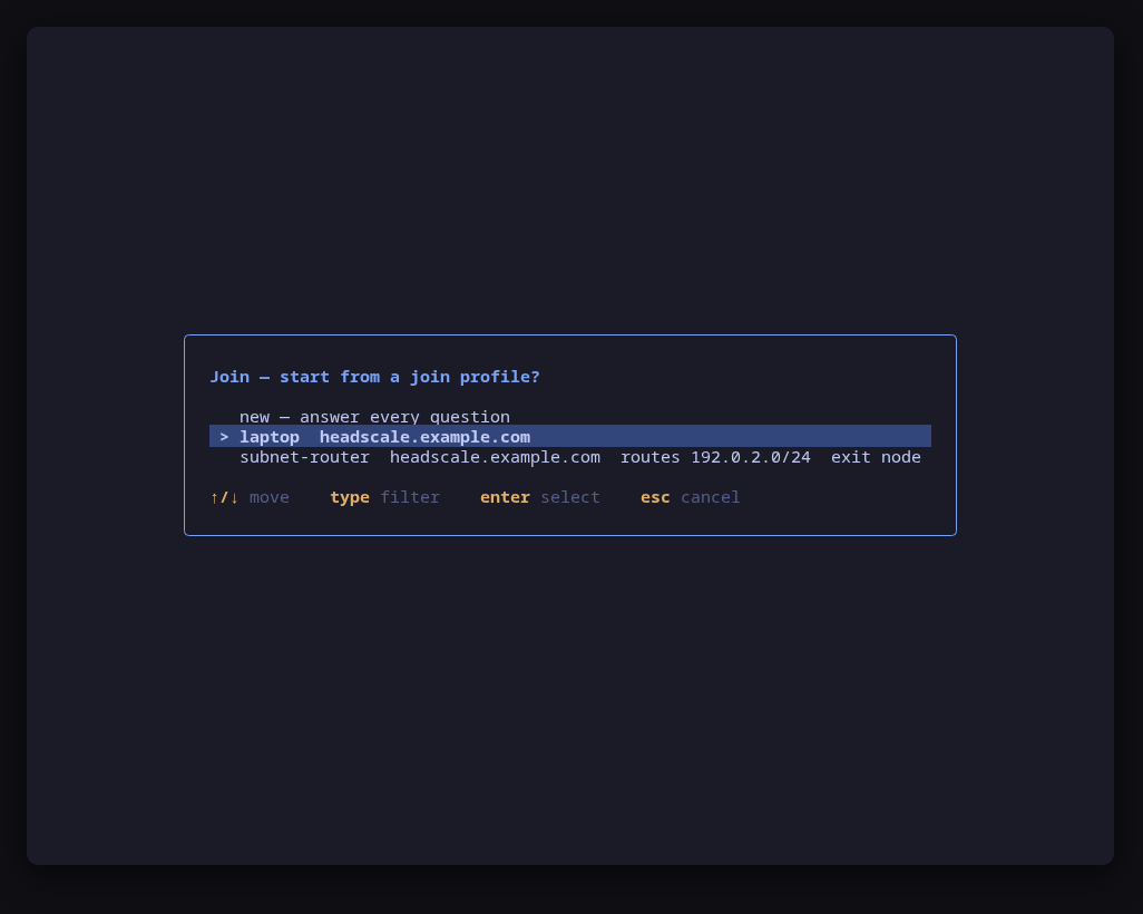 j with join profiles: pick a saved preset and every step is pre-filled, still previewed